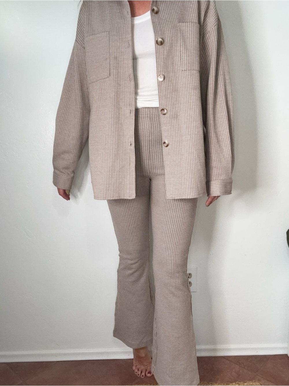 12th Tribe Ribbed Wide-Leg Knit Pants in Taupe